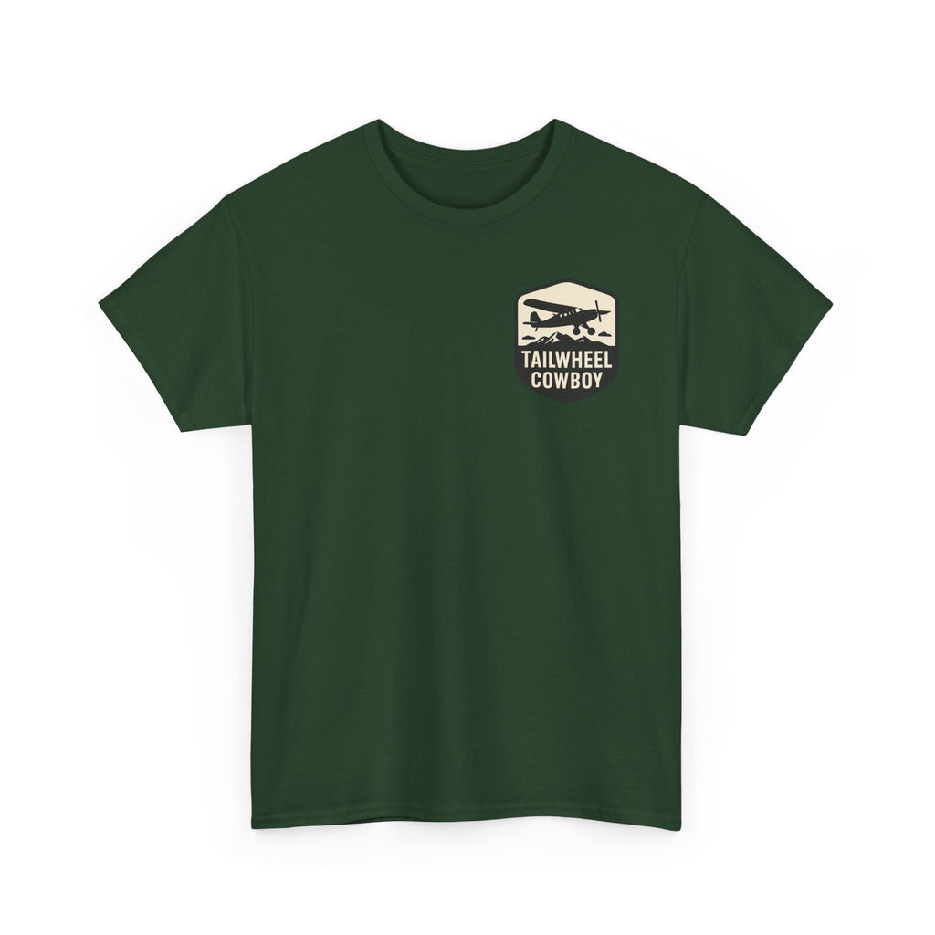 Tailwheel Cowboy T-Shirt — Vintage Aviation Tee with Chest Emblem