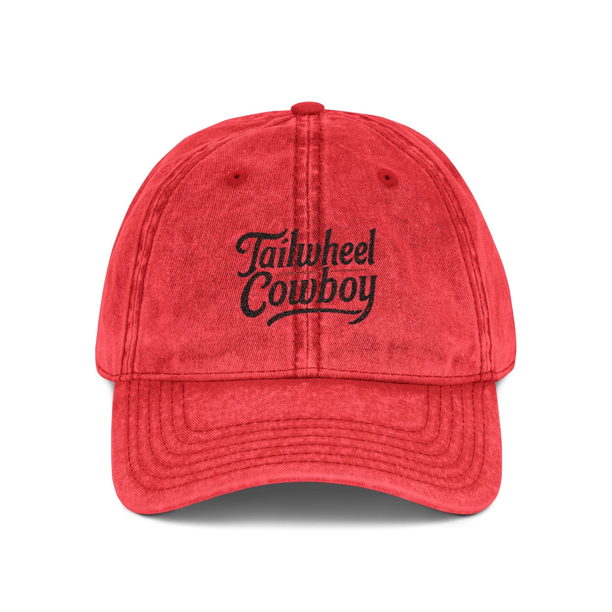Vintage Cowboy Embroidered Cap — 'Tailwheel Cowboy' Distressed Dad Hat