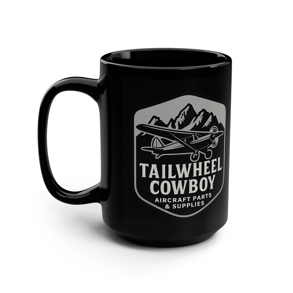 Tailwheel Cowboy Black Mug — 15oz Aviation Pilot Coffee Cup