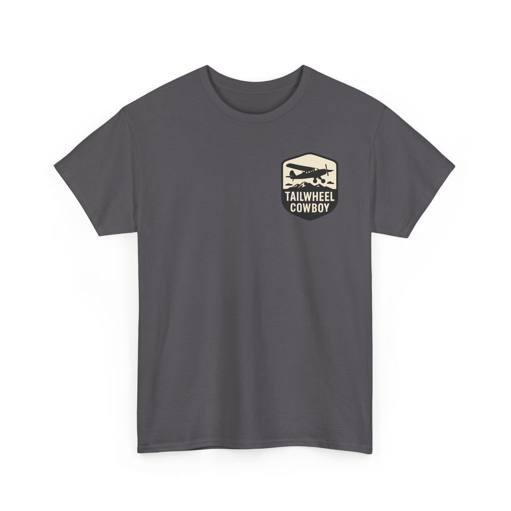 Tailwheel Cowboy T-Shirt — Vintage Aviation Tee with Chest Emblem