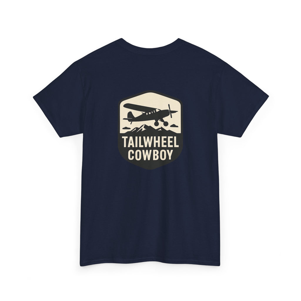 Tailwheel Cowboy T-Shirt — Vintage Aviation Tee with Chest Emblem