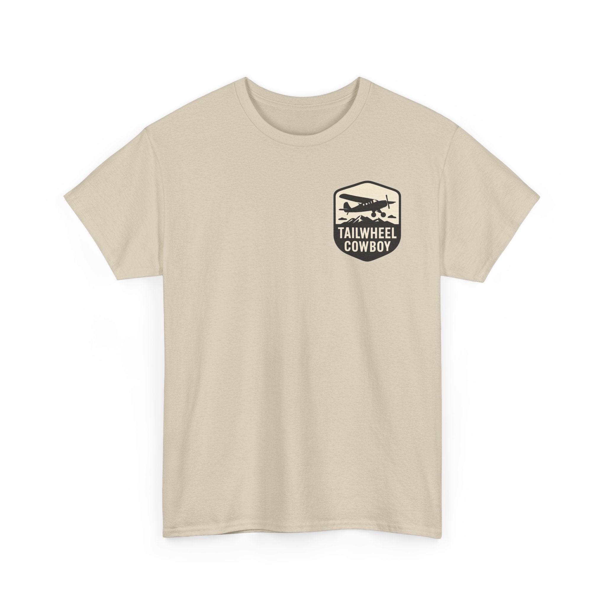 Tailwheel Cowboy T-Shirt — Vintage Aviation Tee with Chest Emblem
