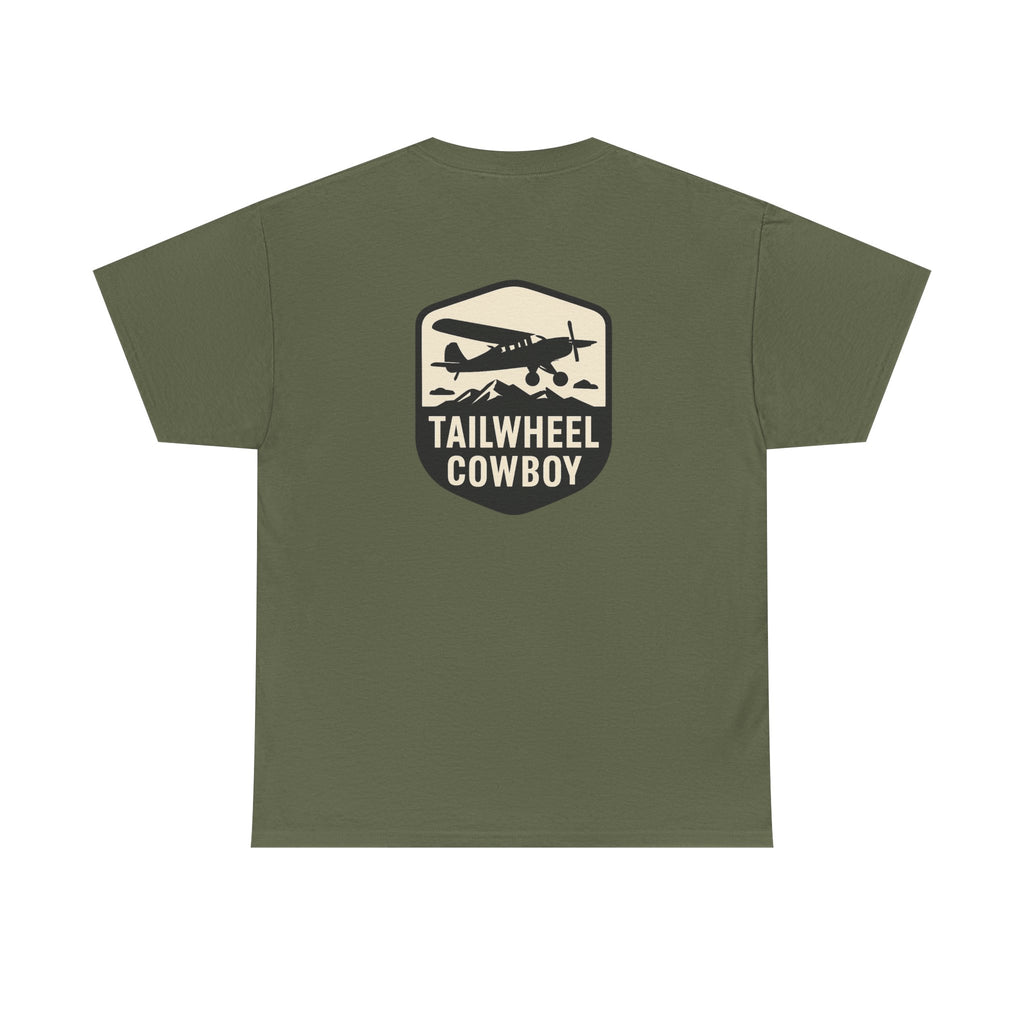 Tailwheel Cowboy T-Shirt — Vintage Aviation Tee with Chest Emblem