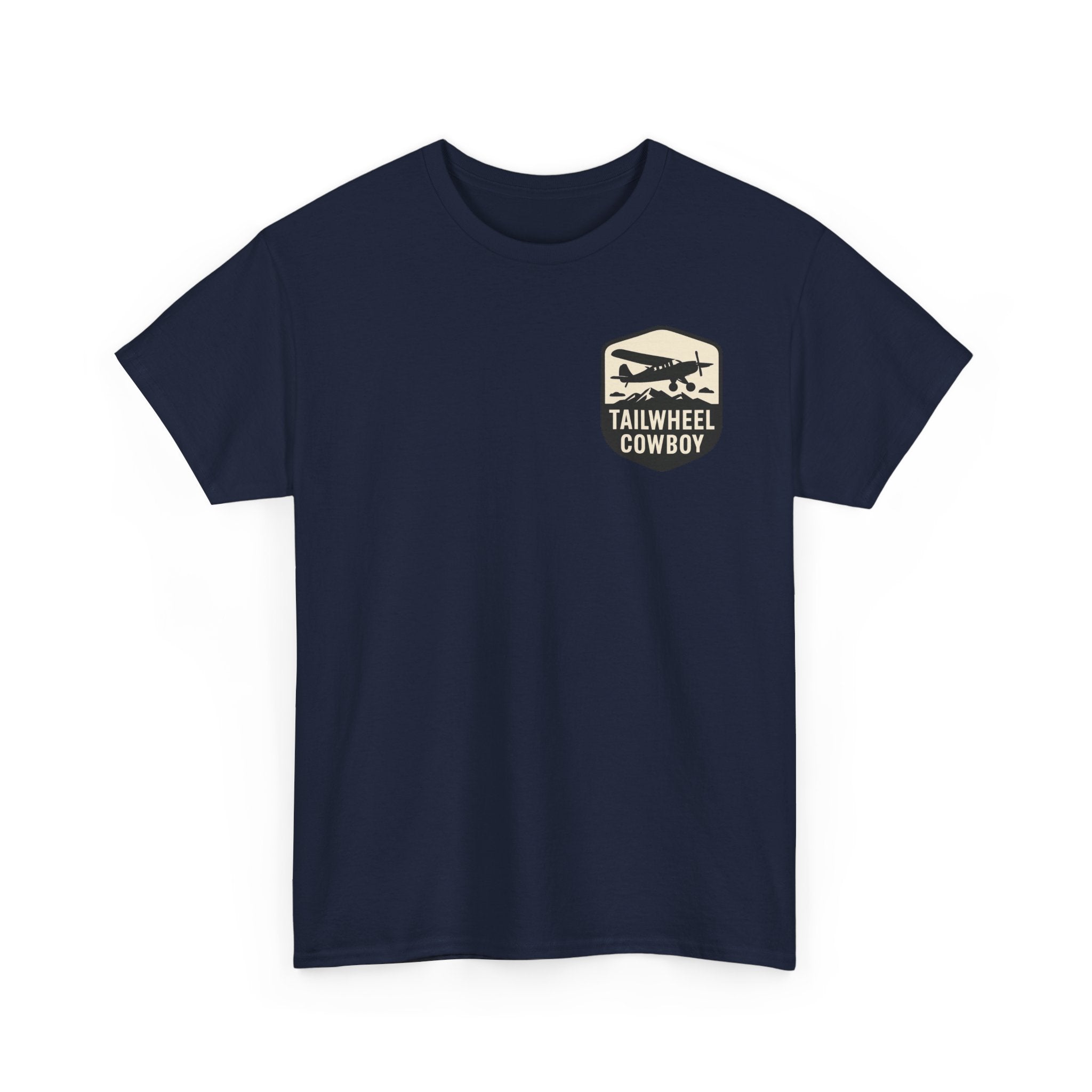 Tailwheel Cowboy T-Shirt — Vintage Aviation Tee with Chest Emblem