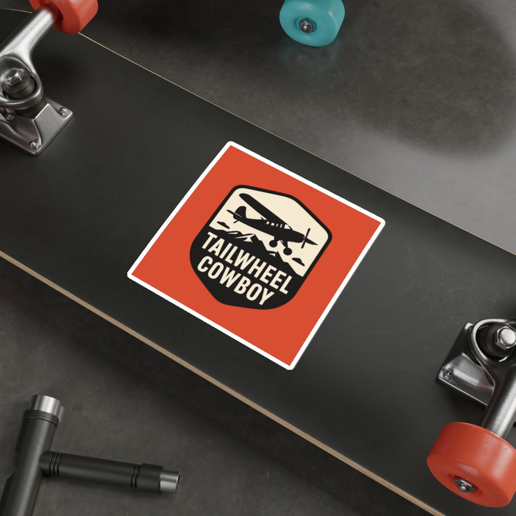 Tailwheel Cowboy Sticker — Vintage Airplane Die-Cut Decal for Pilots & Aviation Fans