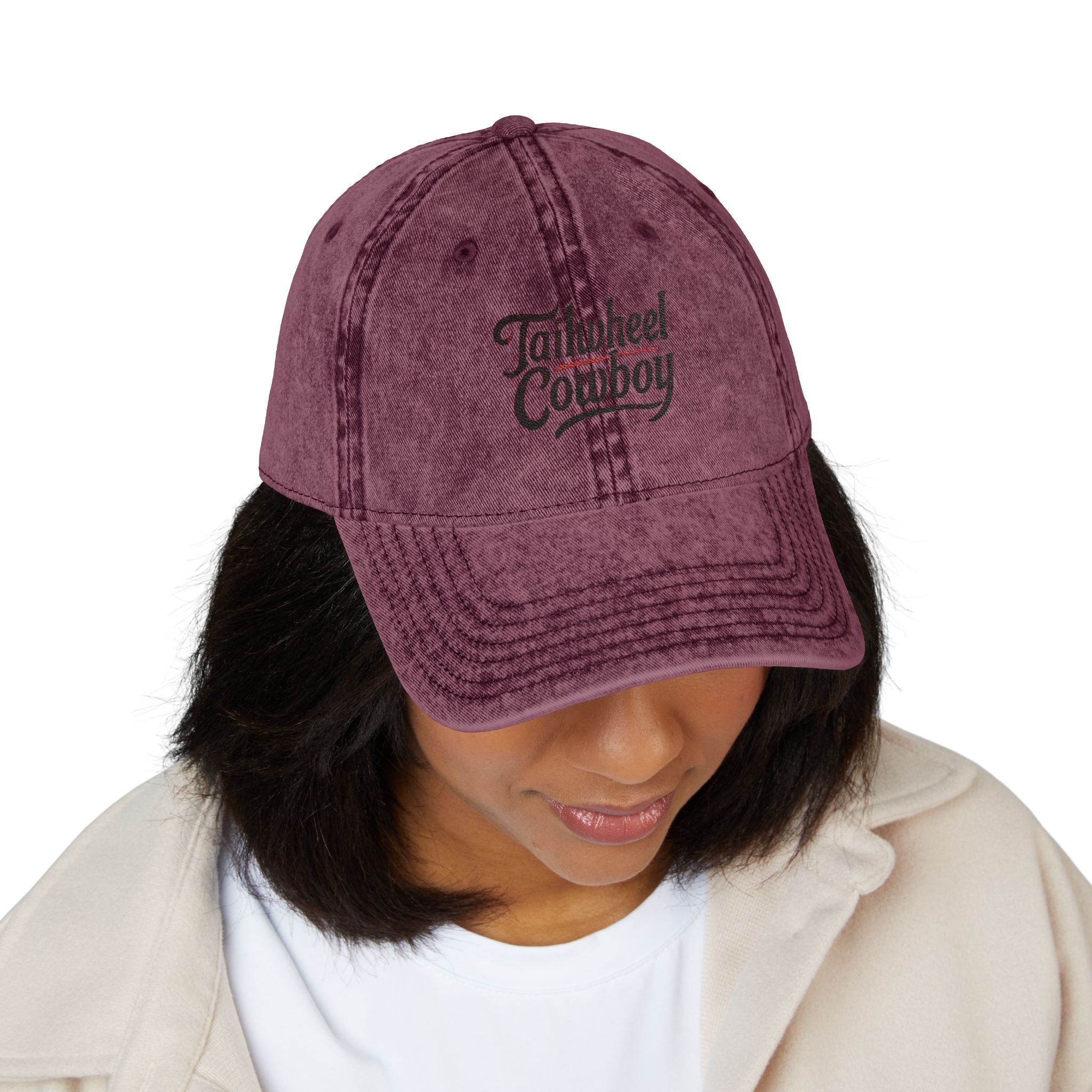 Vintage Cowboy Embroidered Cap — 'Tailwheel Cowboy' Distressed Dad Hat