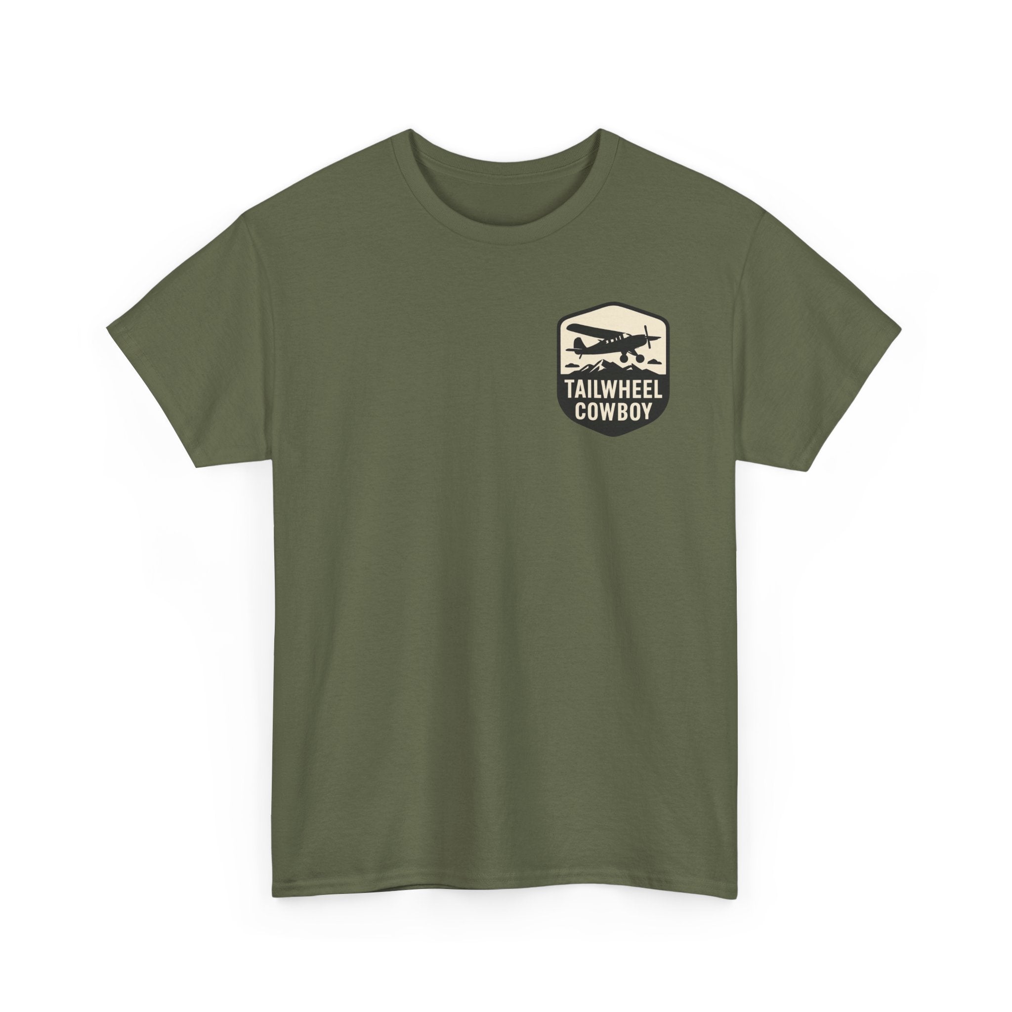 Tailwheel Cowboy T-Shirt — Vintage Aviation Tee with Chest Emblem