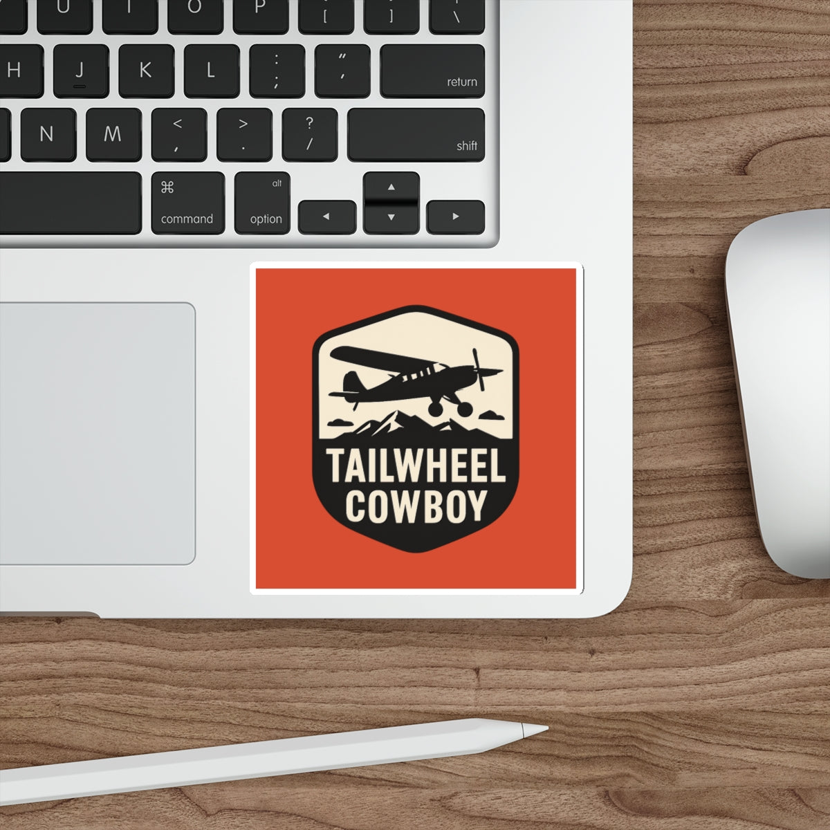 Tailwheel Cowboy Sticker — Vintage Airplane Die-Cut Decal for Pilots & Aviation Fans