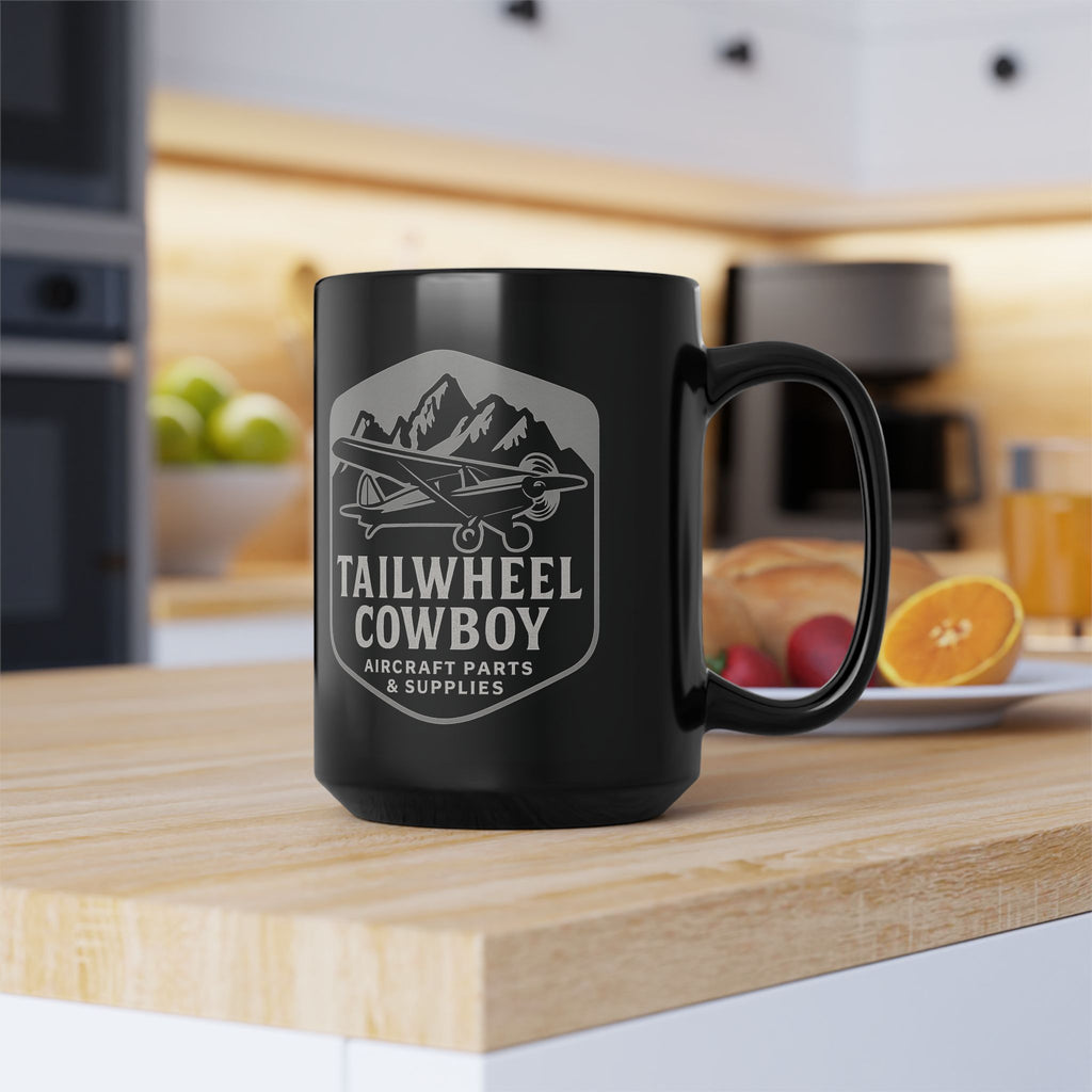 Tailwheel Cowboy Black Mug — 15oz Aviation Pilot Coffee Cup