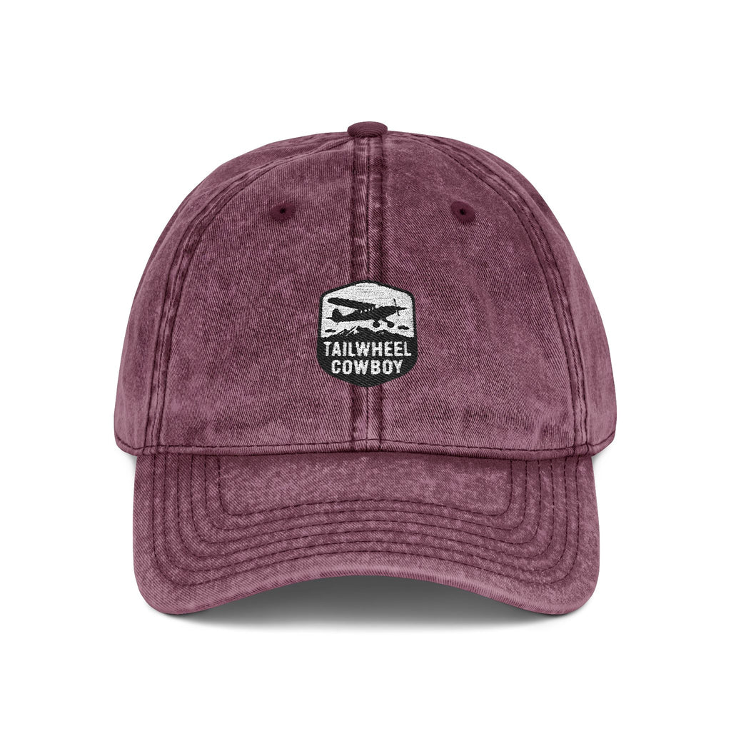 Vintage Embroidered Cap — Washed Grey 'Tailwheel Cowboy' Patch