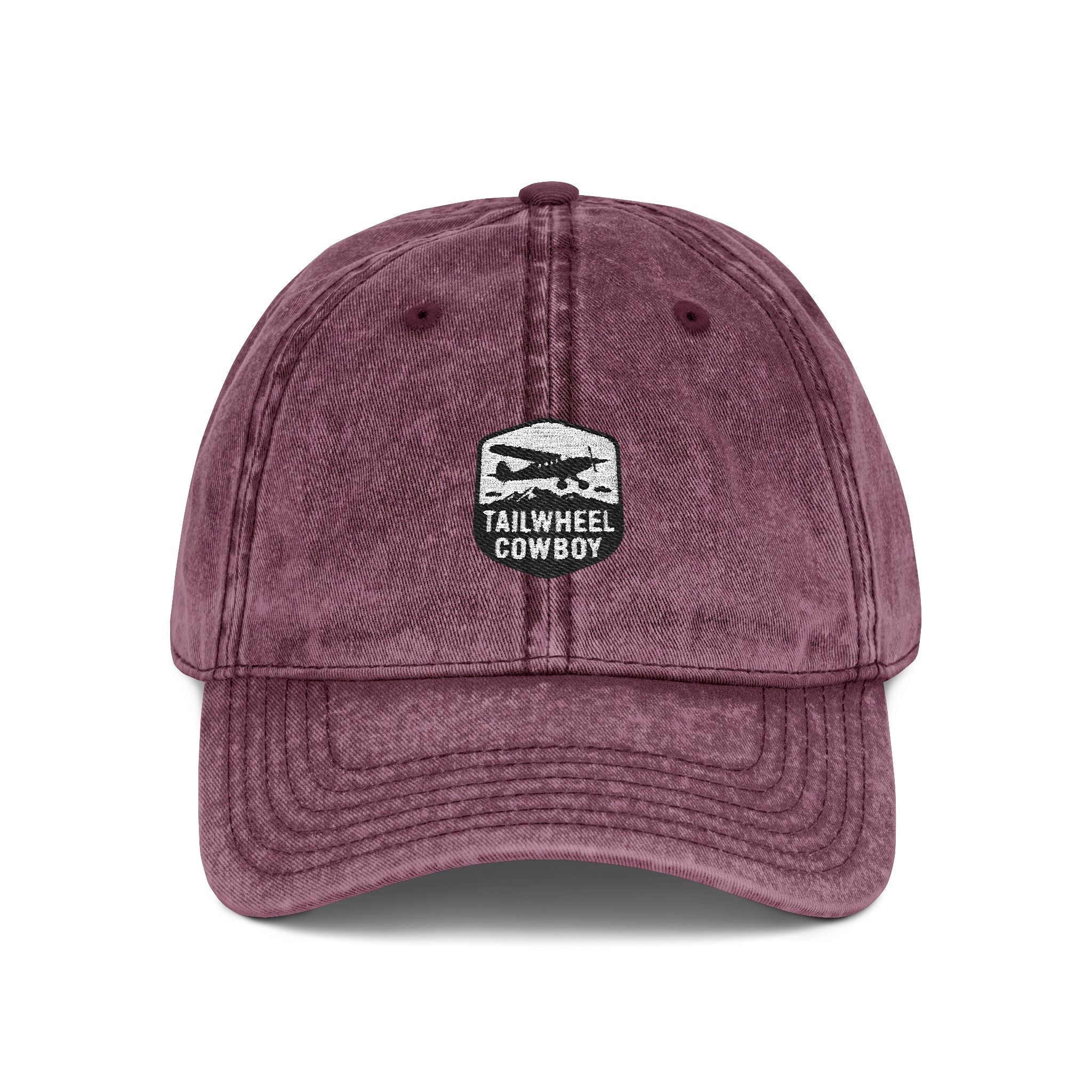 Vintage Embroidered Cap — Washed Grey 'Tailwheel Cowboy' Patch