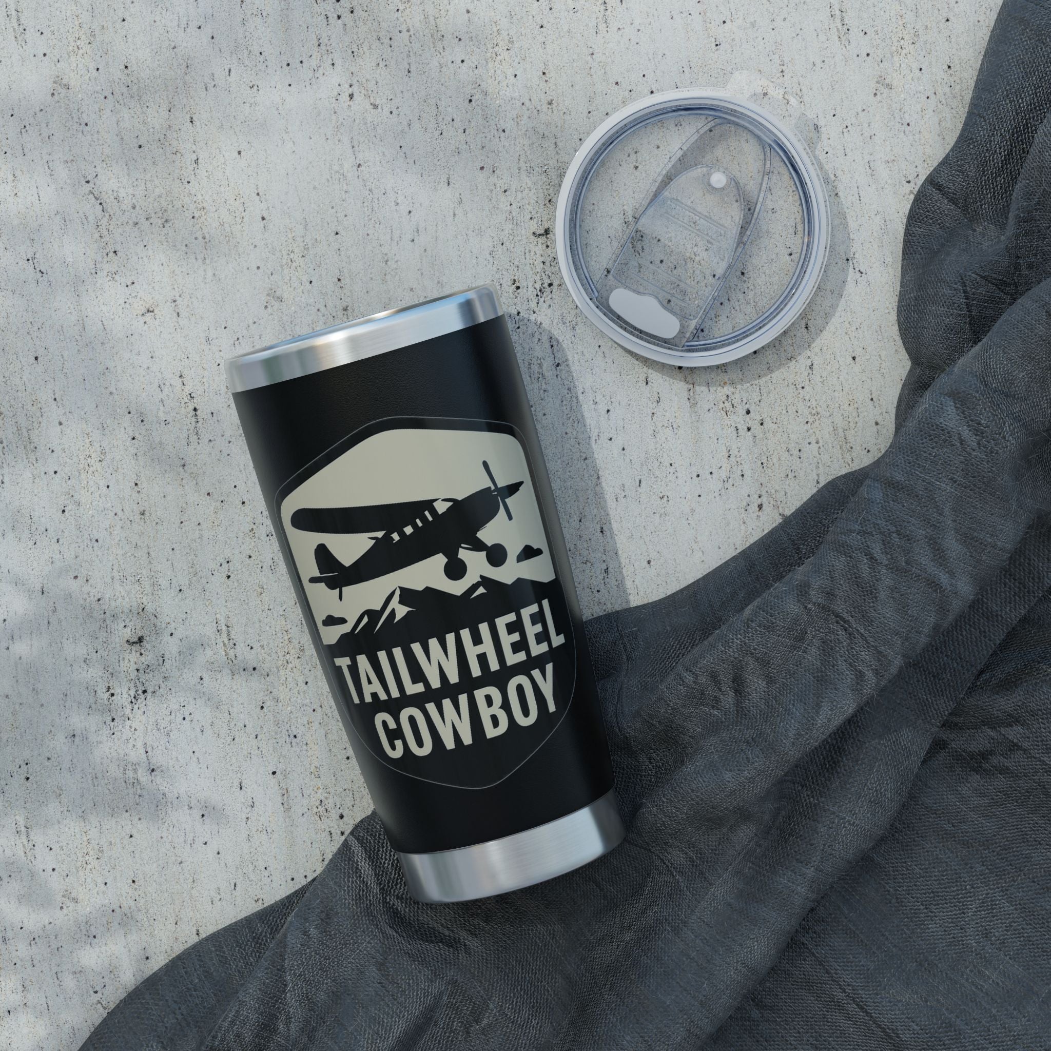 Tailwheel Cowboy 20oz Travel Tumbler — Pilot Coffee Cup for Aviators