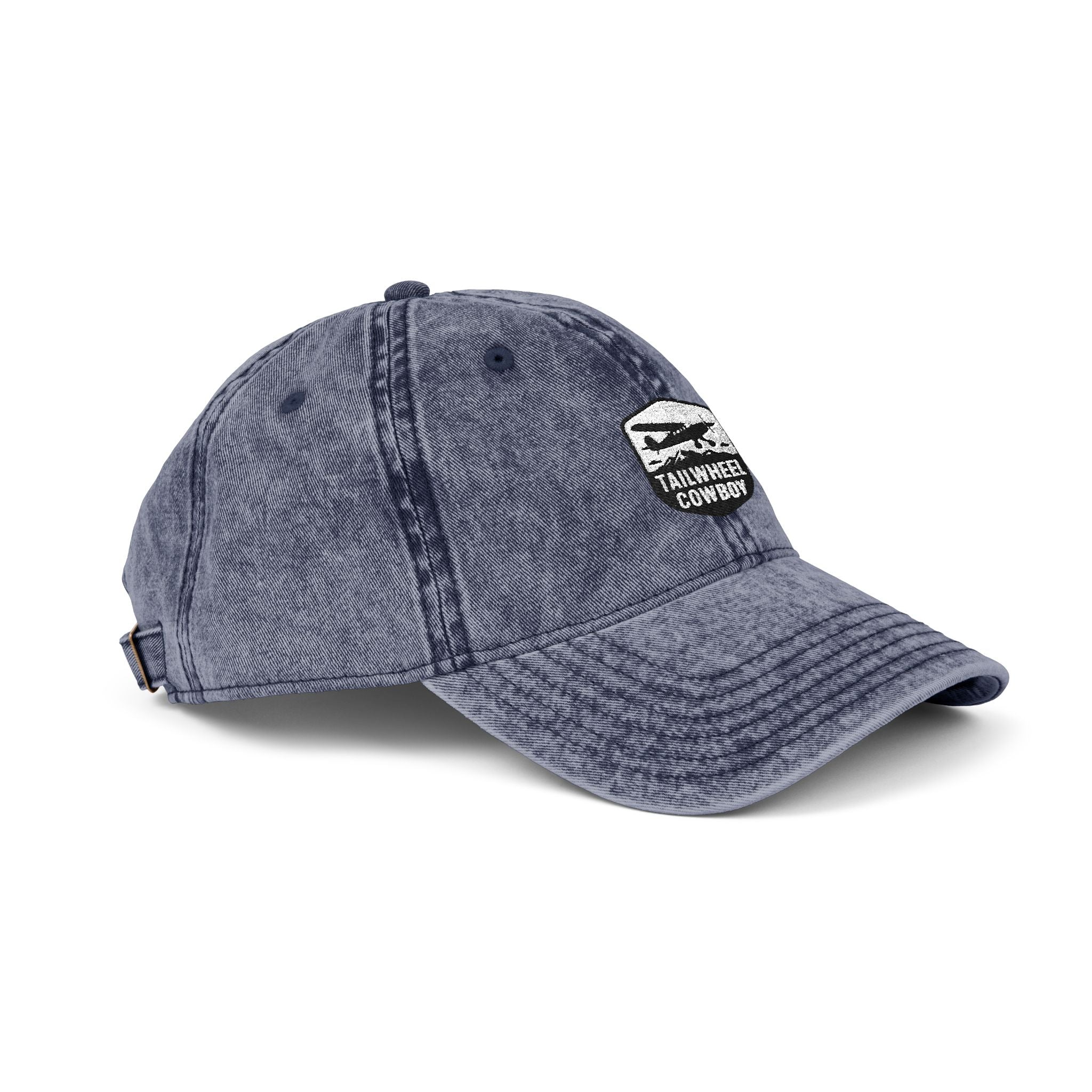 Vintage Embroidered Cap — Washed Grey 'Tailwheel Cowboy' Patch