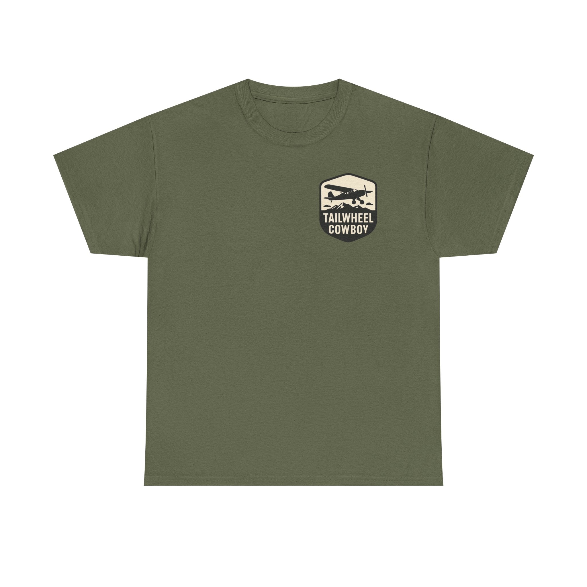 Tailwheel Cowboy T-Shirt — Vintage Aviation Tee with Chest Emblem