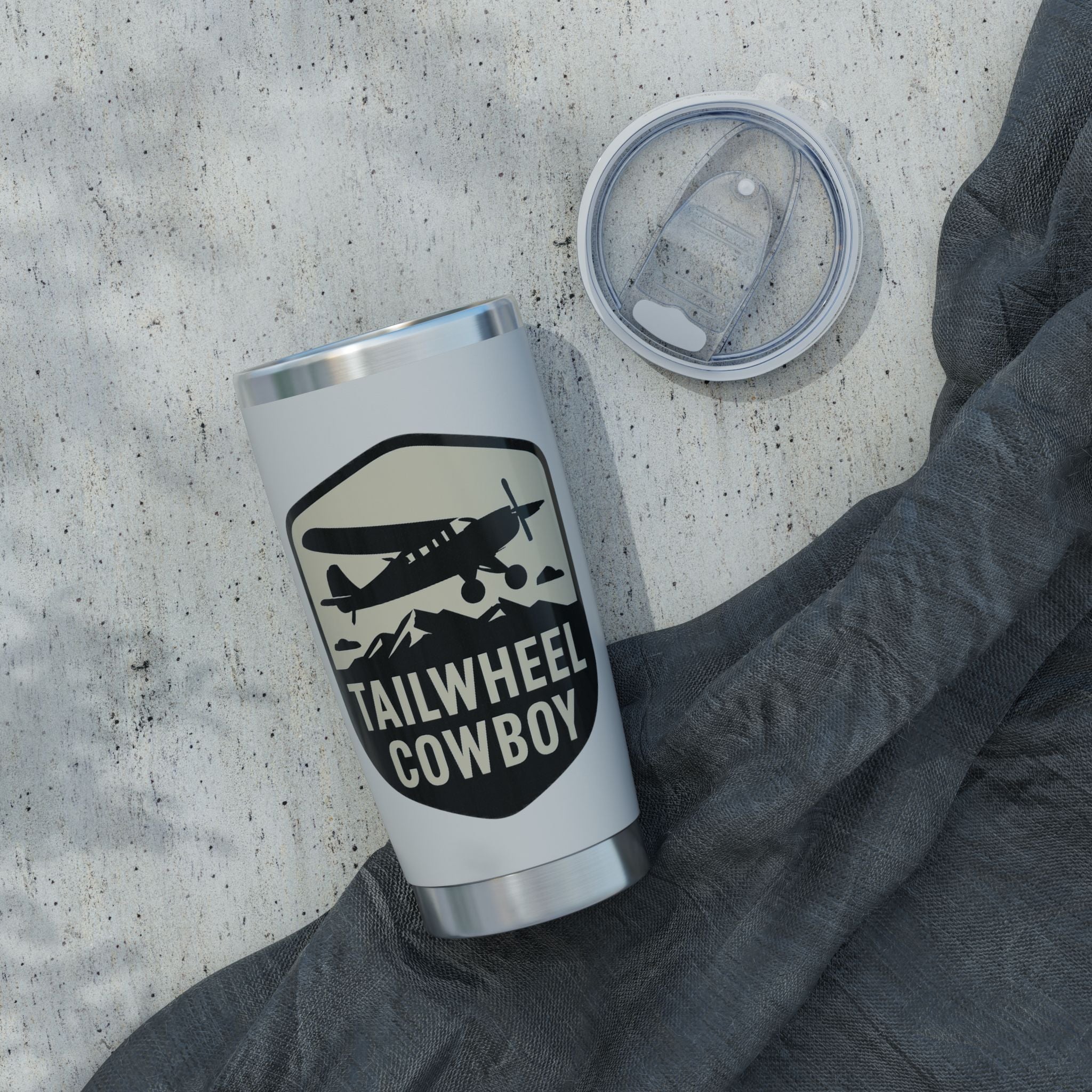 Tailwheel Cowboy 20oz Travel Tumbler — Pilot Coffee Cup for Aviators