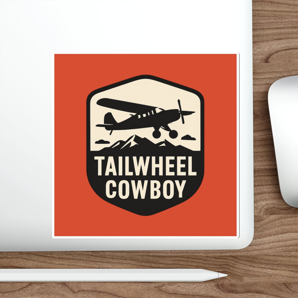 Tailwheel Cowboy Sticker — Vintage Airplane Die-Cut Decal for Pilots & Aviation Fans
