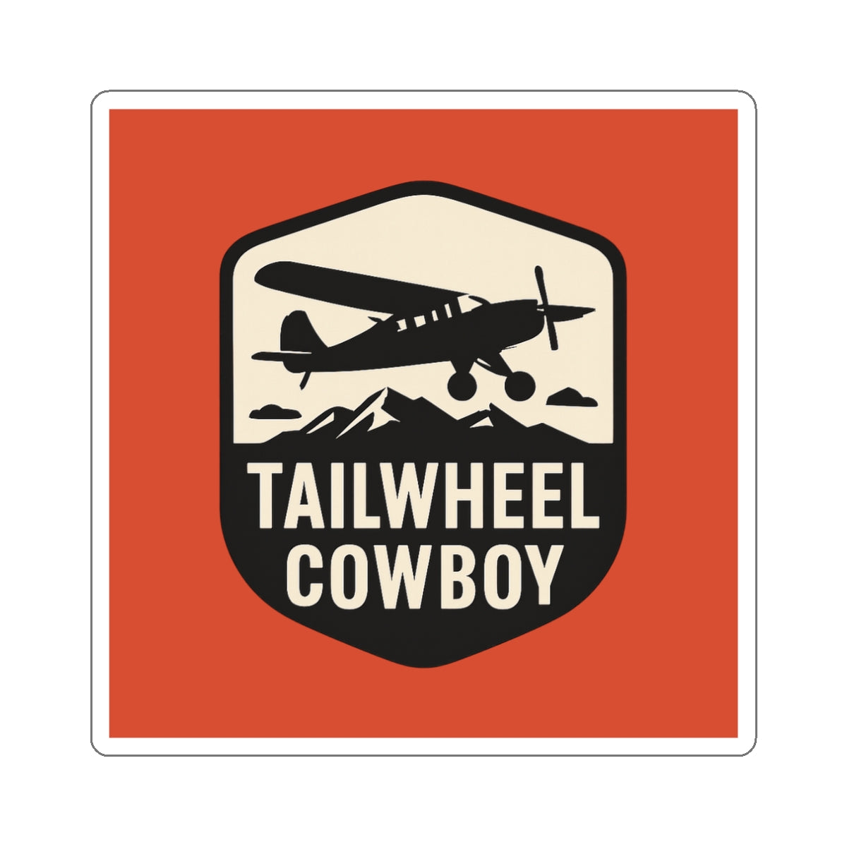 Tailwheel Cowboy Sticker — Vintage Airplane Die-Cut Decal for Pilots & Aviation Fans