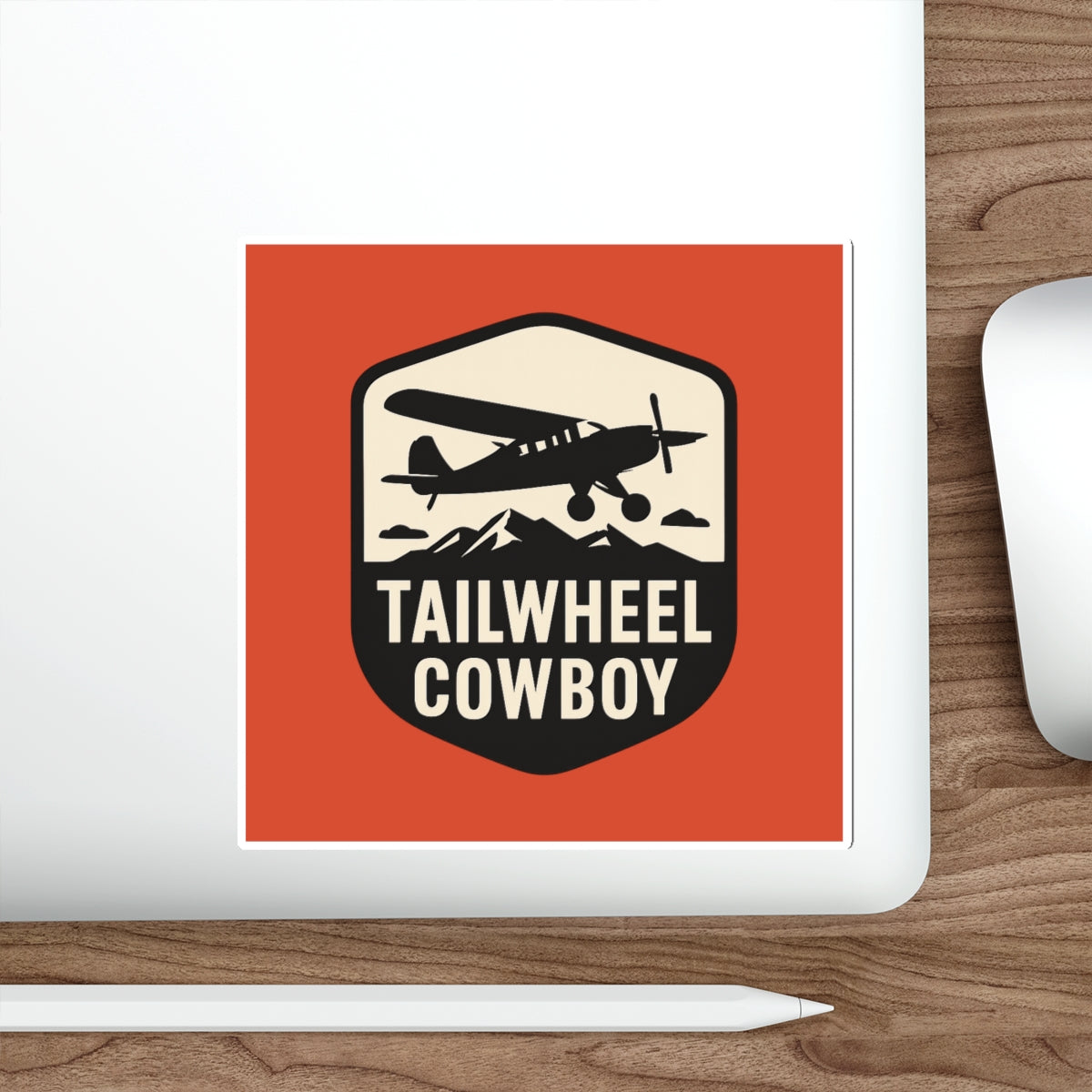 Tailwheel Cowboy Sticker — Vintage Airplane Die-Cut Decal for Pilots & Aviation Fans