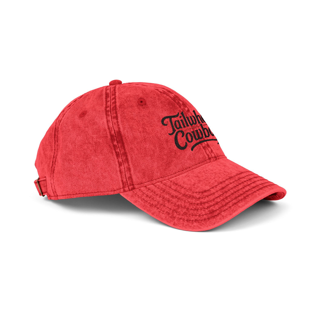 Vintage Cowboy Embroidered Cap — 'Tailwheel Cowboy' Distressed Dad Hat