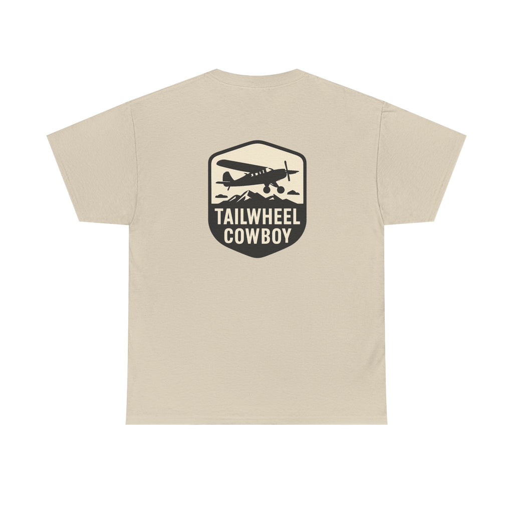 Tailwheel Cowboy T-Shirt — Vintage Aviation Tee with Chest Emblem