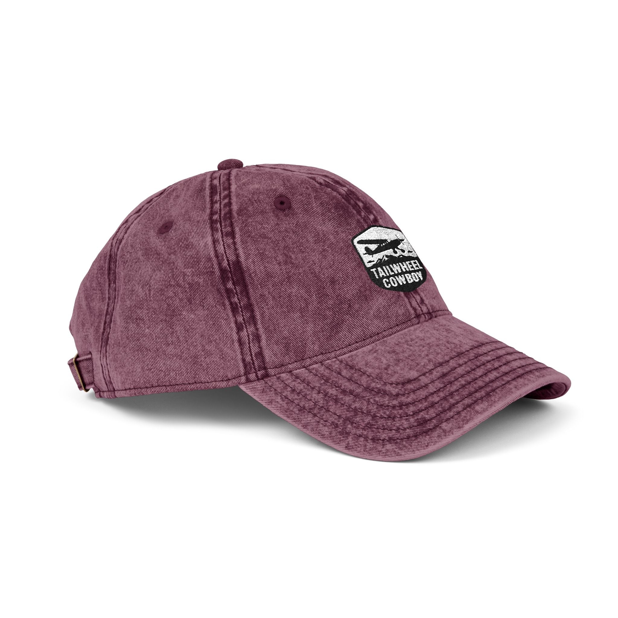 Vintage Embroidered Cap — Washed Grey 'Tailwheel Cowboy' Patch