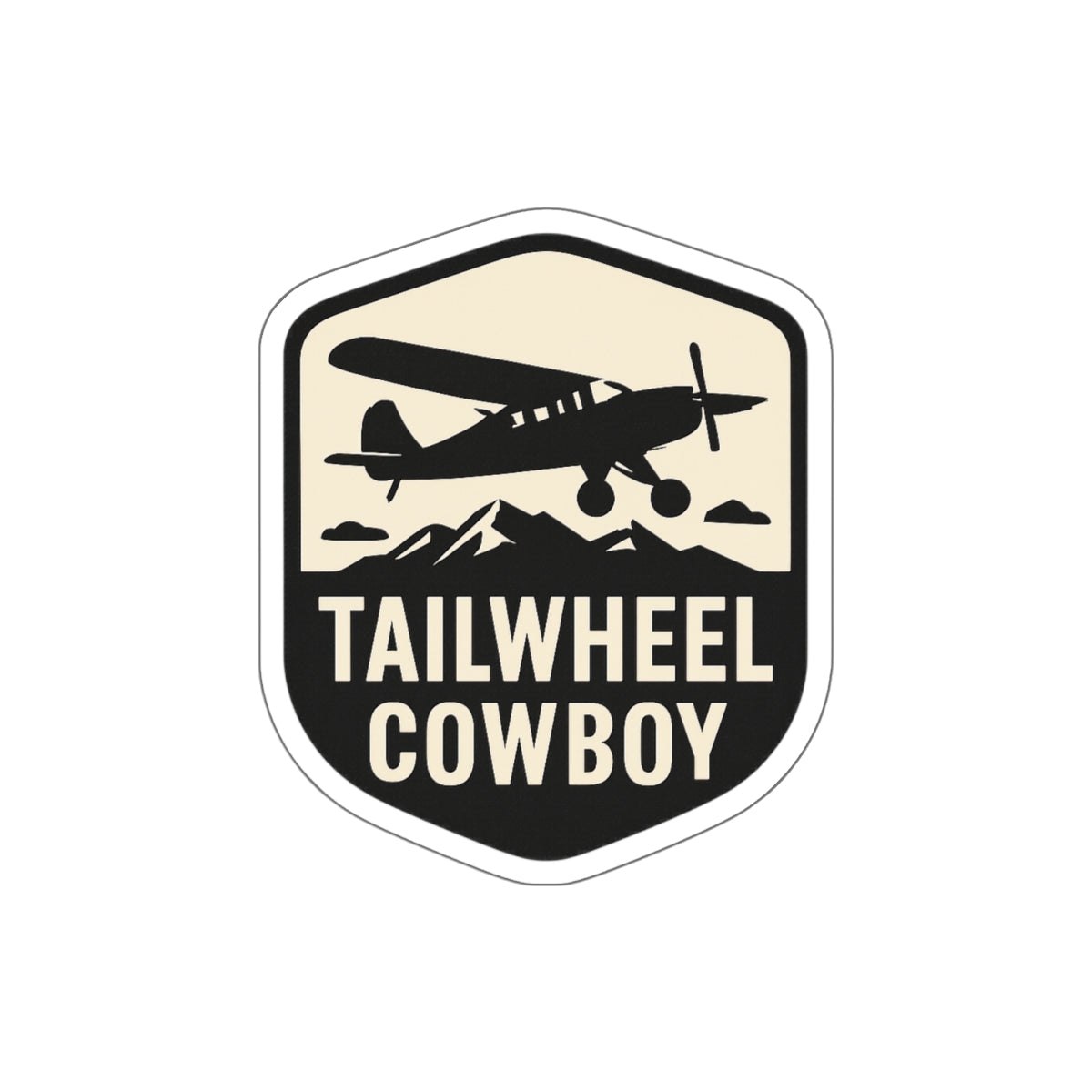 Tailwheel Cowboy Die-Cut Sticker — Vintage Bush Plane Mountain Decal