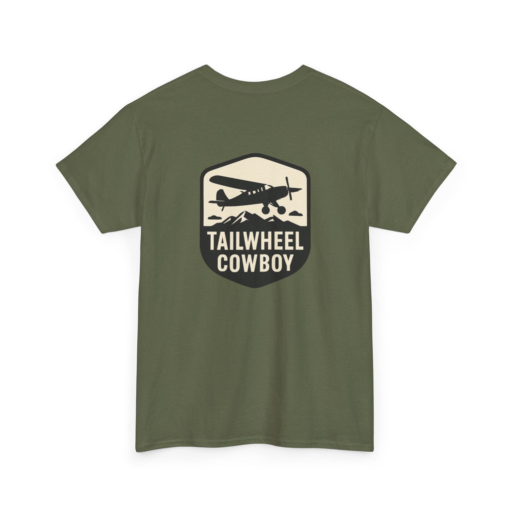 Tailwheel Cowboy T-Shirt — Vintage Aviation Tee with Chest Emblem