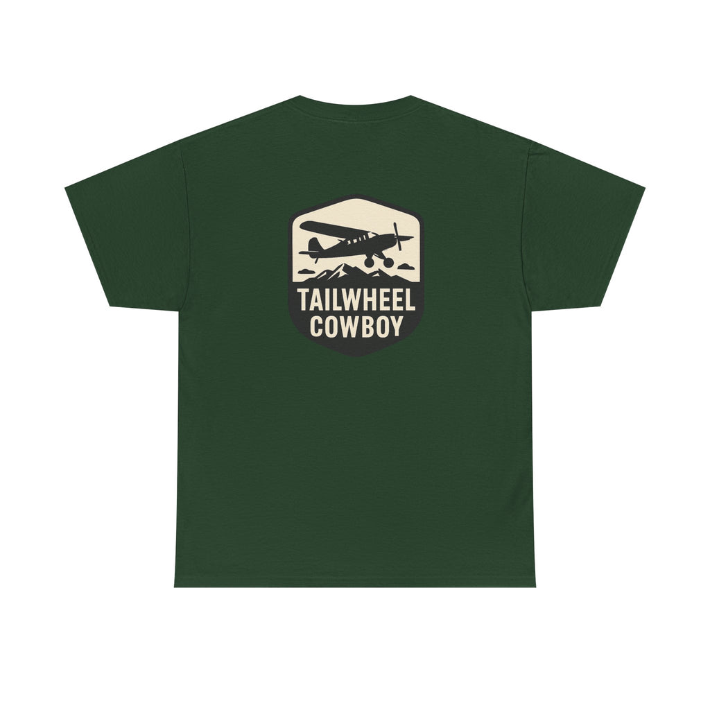 Tailwheel Cowboy T-Shirt — Vintage Aviation Tee with Chest Emblem