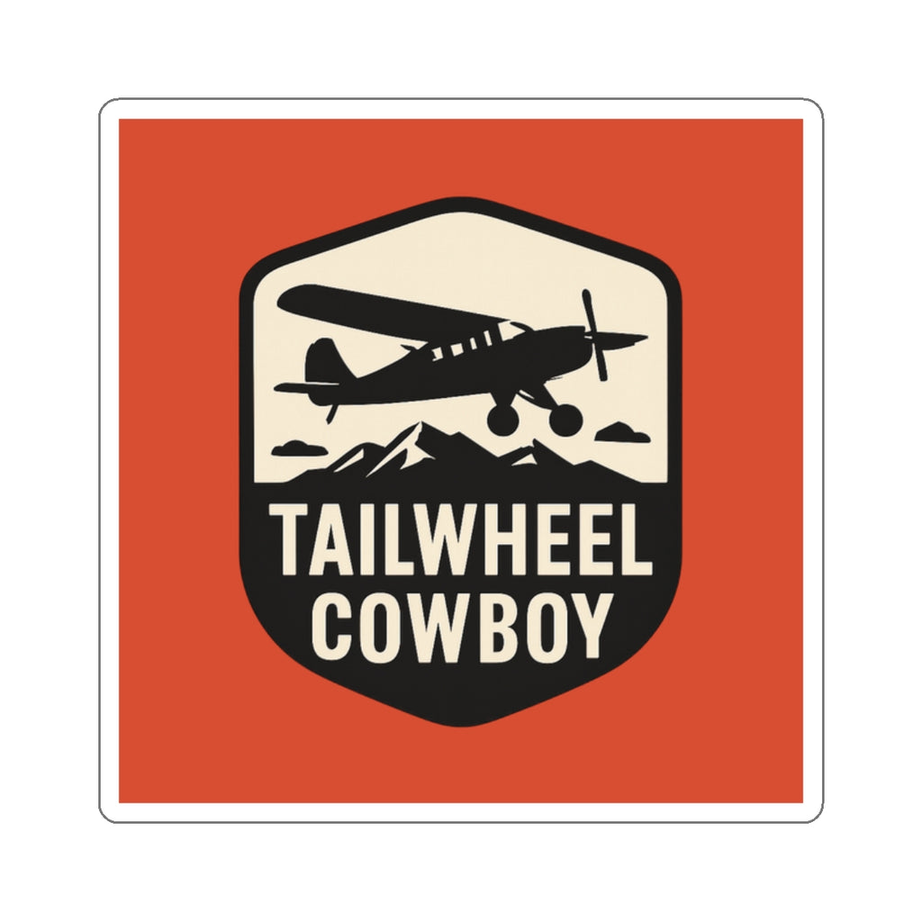 Tailwheel Cowboy Sticker — Vintage Airplane Die-Cut Decal for Pilots & Aviation Fans