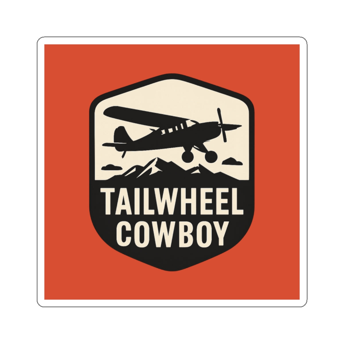 Tailwheel Cowboy Sticker — Vintage Airplane Die-Cut Decal for Pilots & Aviation Fans