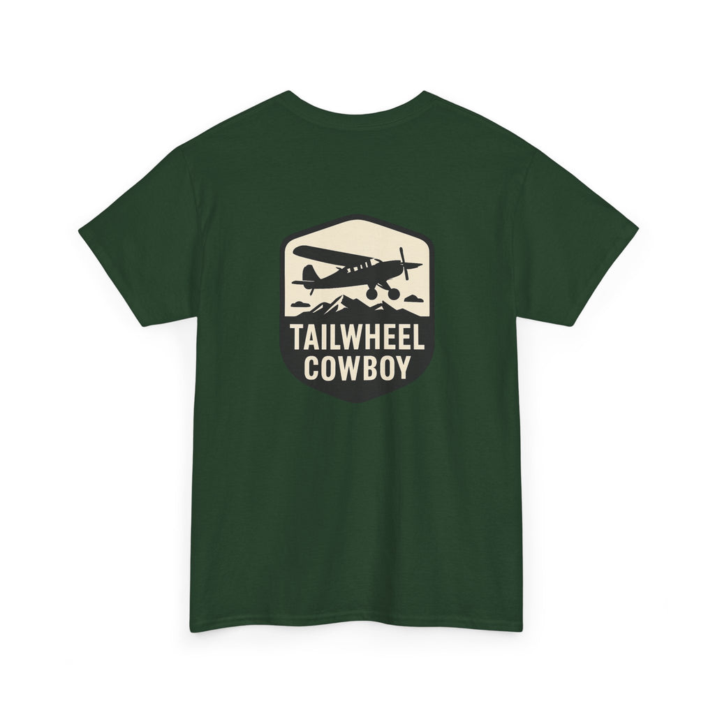 Tailwheel Cowboy T-Shirt — Vintage Aviation Tee with Chest Emblem