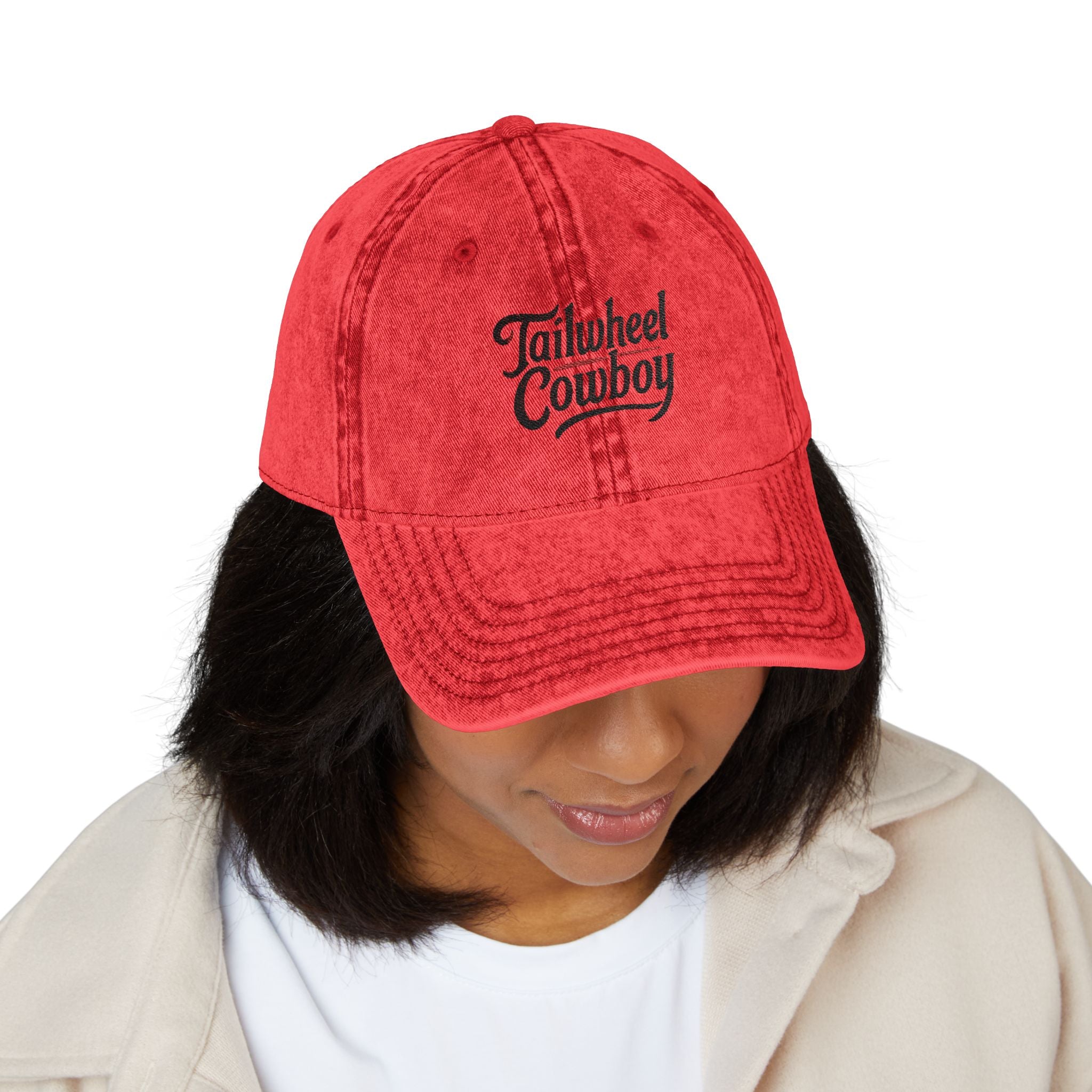 Vintage Cowboy Embroidered Cap — 'Tailwheel Cowboy' Distressed Dad Hat
