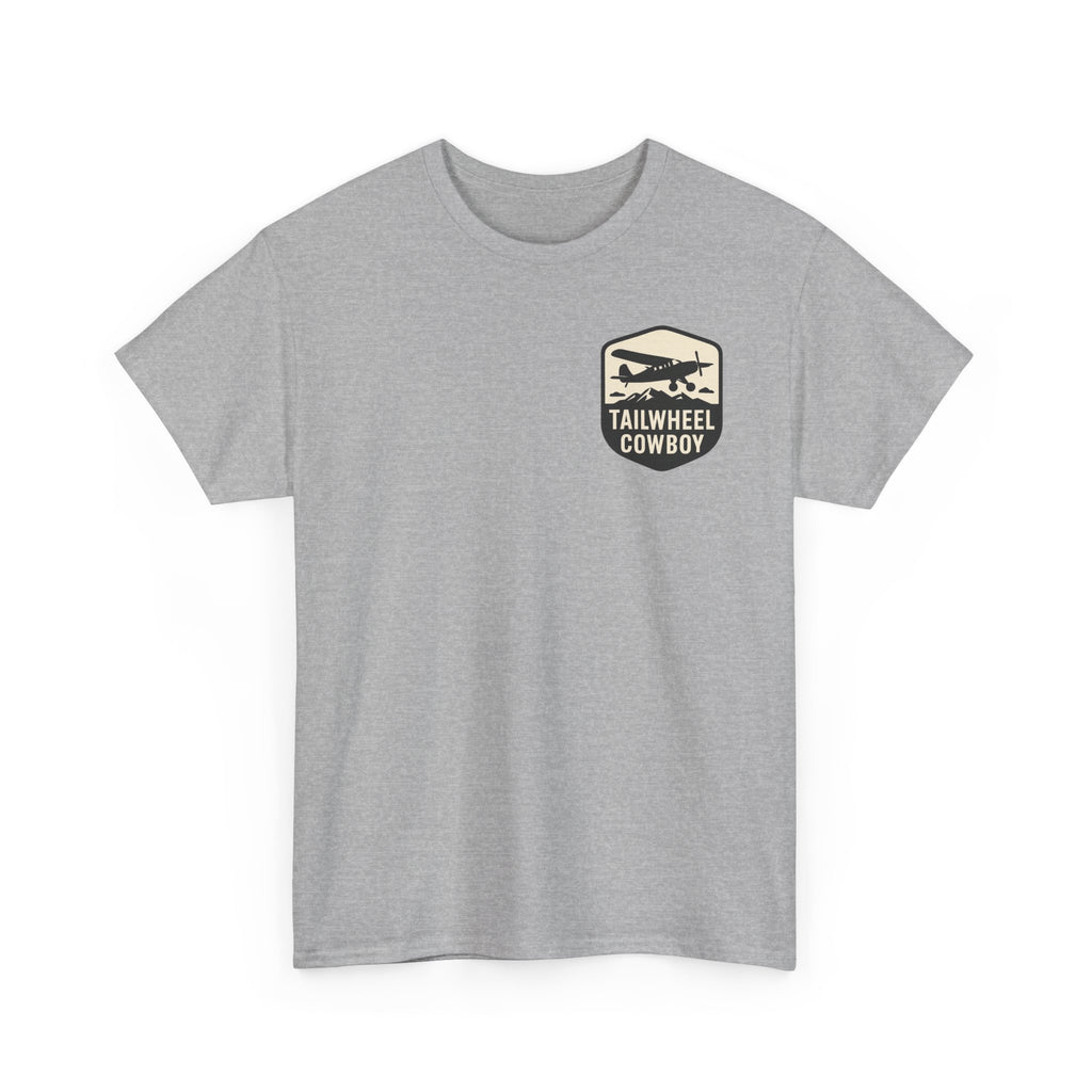 Tailwheel Cowboy T-Shirt — Vintage Aviation Tee with Chest Emblem