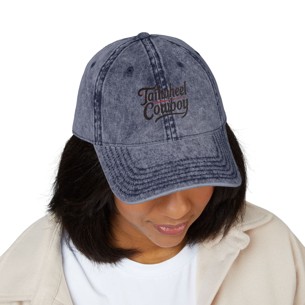 Vintage Cowboy Embroidered Cap — 'Tailwheel Cowboy' Distressed Dad Hat