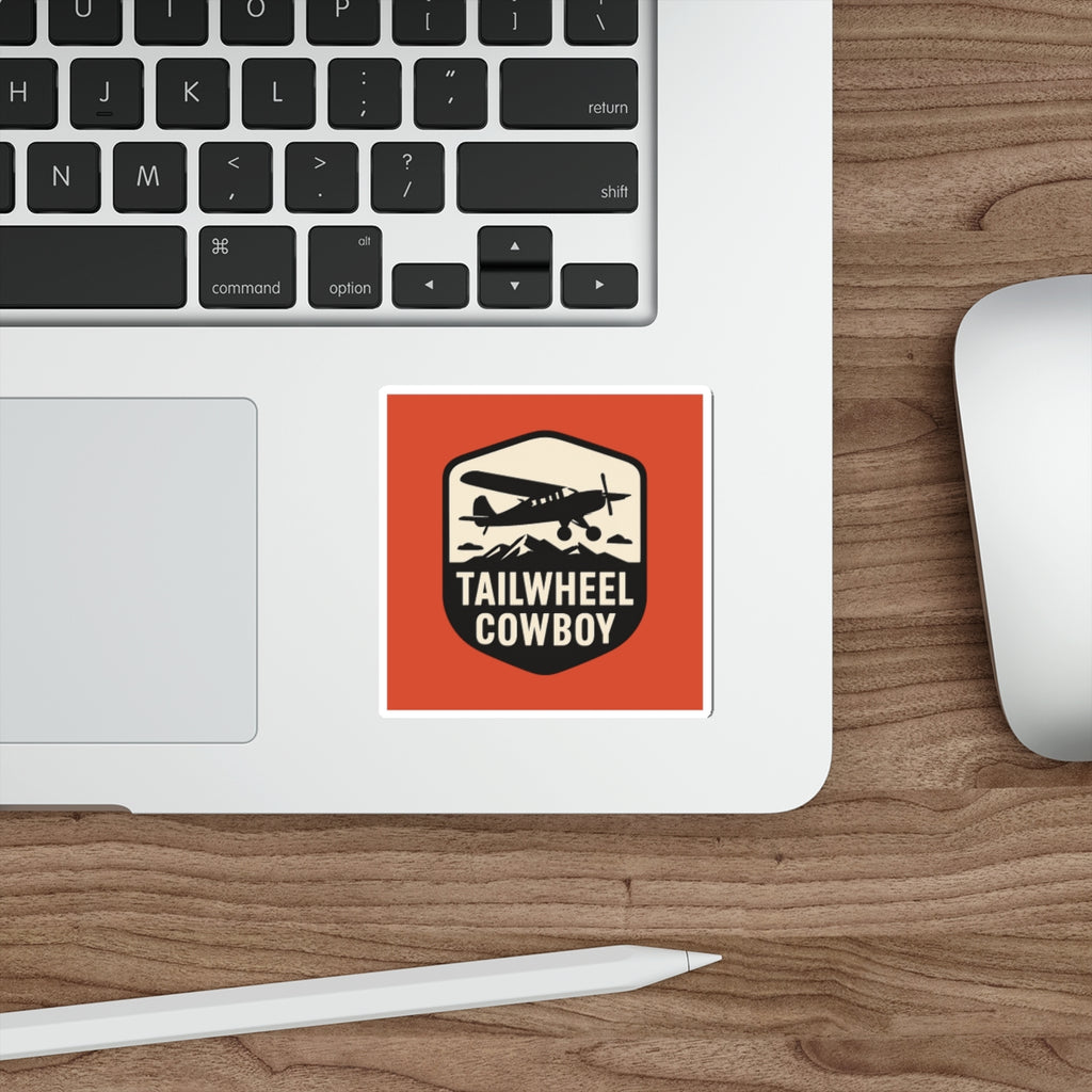 Tailwheel Cowboy Sticker — Vintage Airplane Die-Cut Decal for Pilots & Aviation Fans