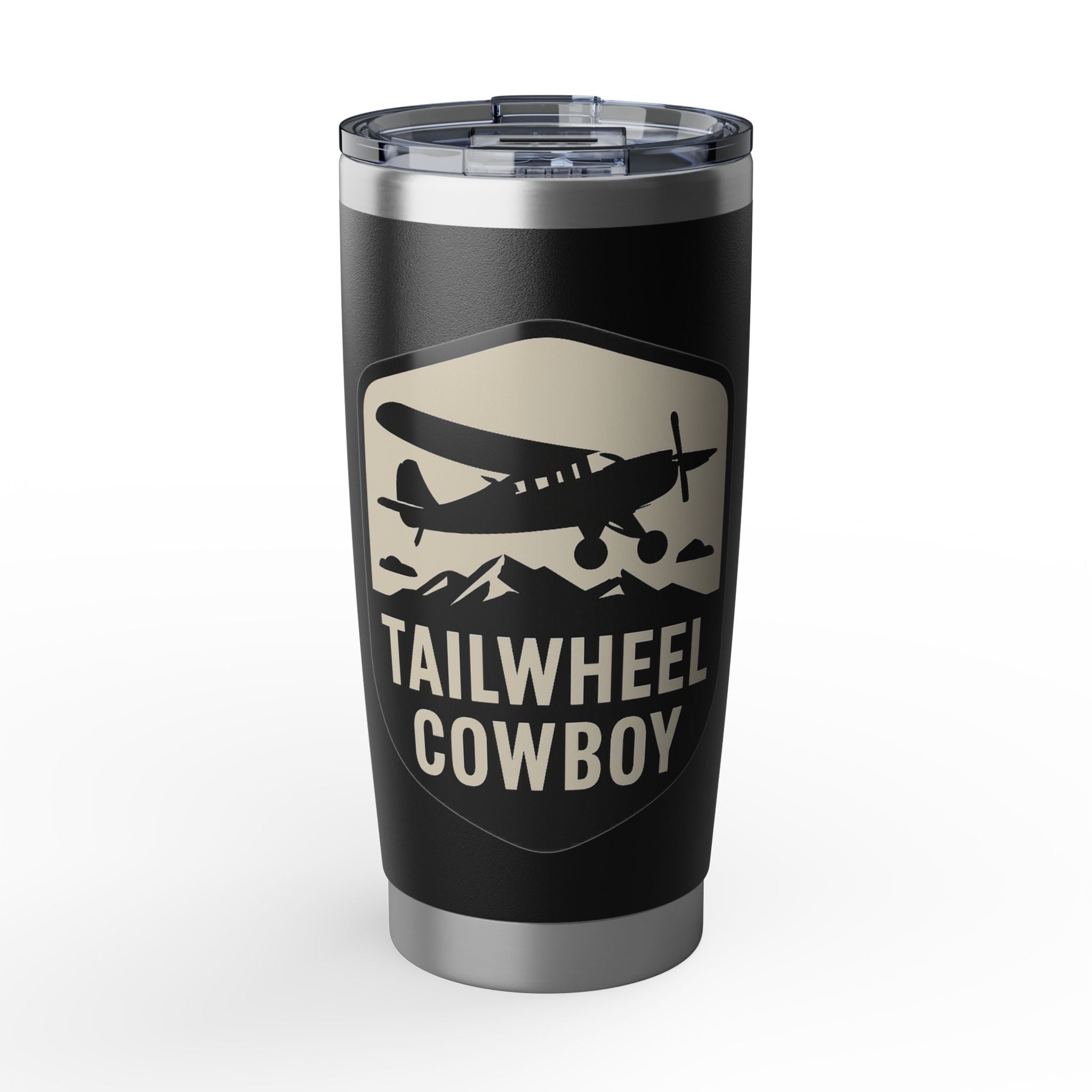 Tailwheel Cowboy 20oz Travel Tumbler — Pilot Coffee Cup for Aviators