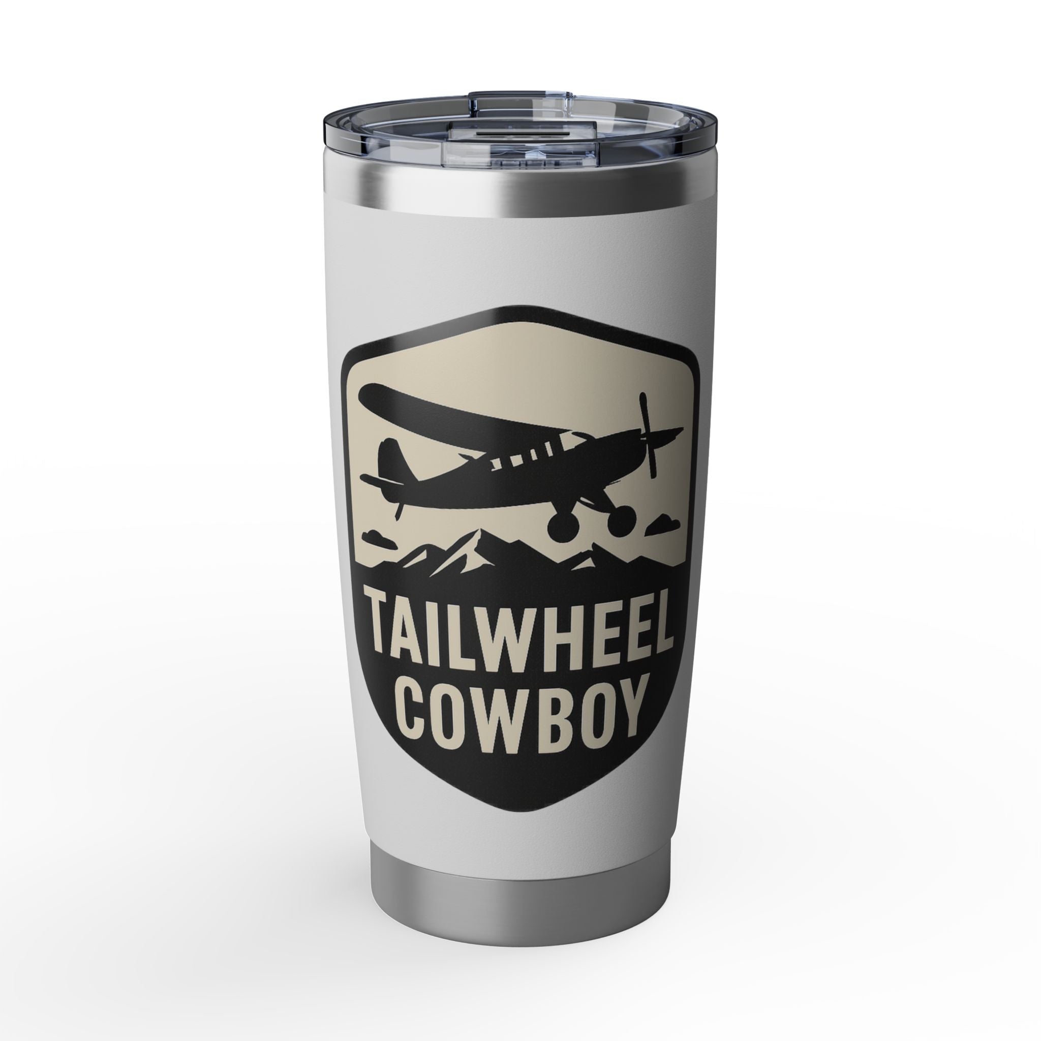 Tailwheel Cowboy 20oz Travel Tumbler — Pilot Coffee Cup for Aviators