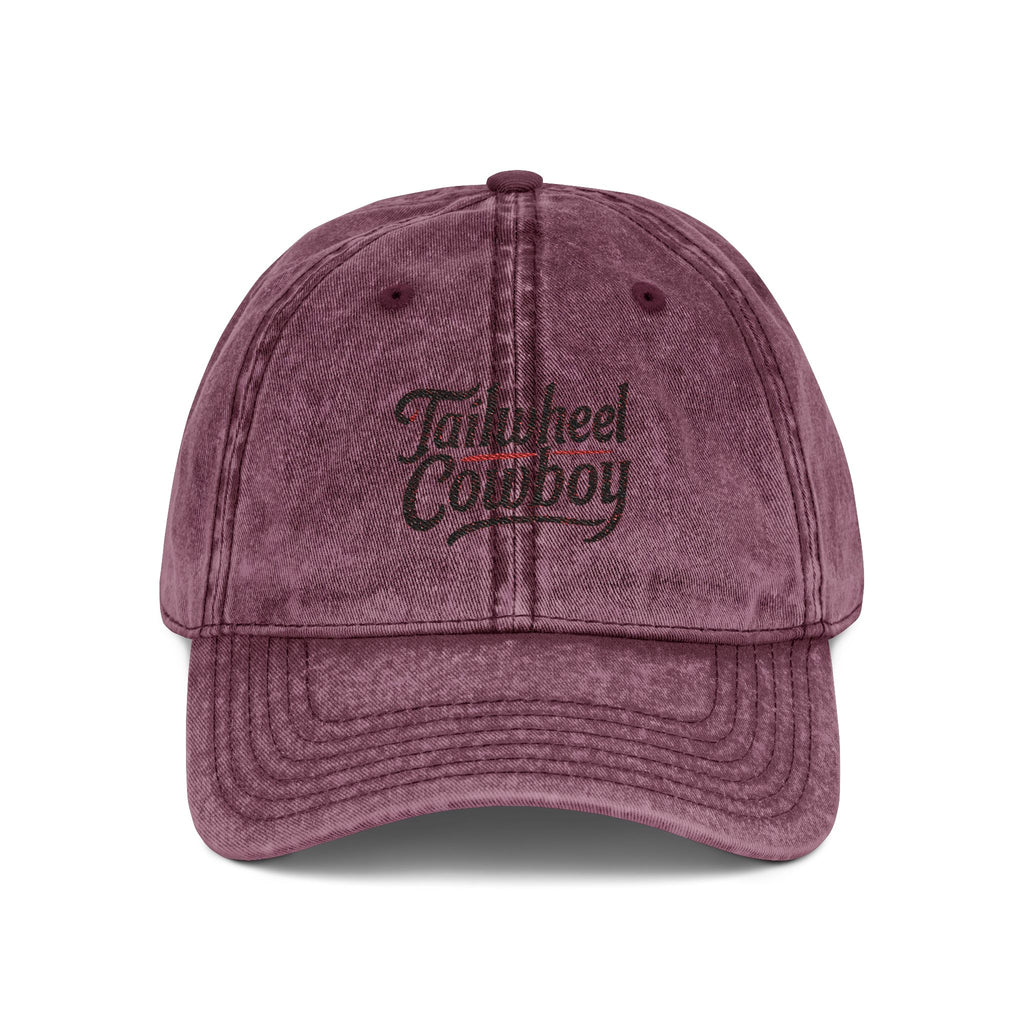 Vintage Cowboy Embroidered Cap — 'Tailwheel Cowboy' Distressed Dad Hat