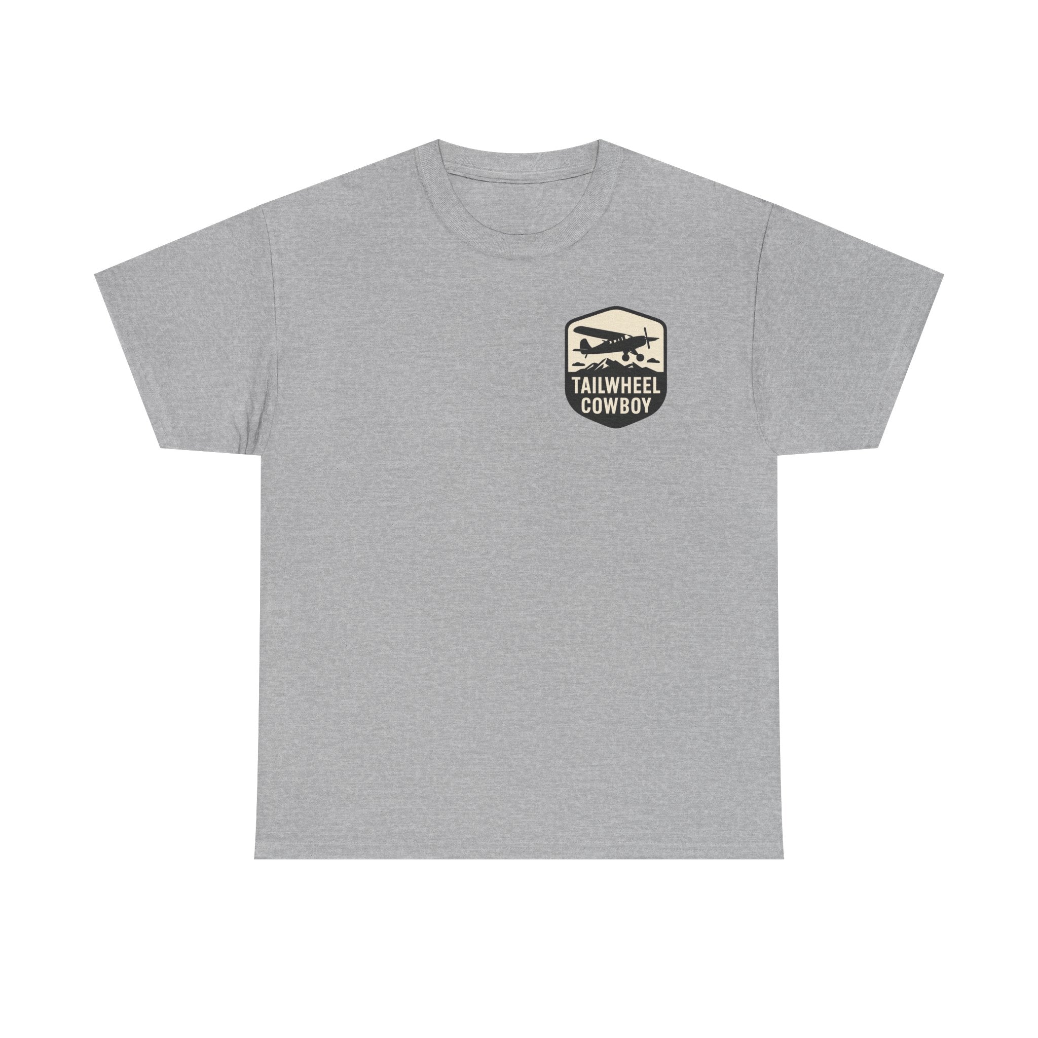Tailwheel Cowboy T-Shirt — Vintage Aviation Tee with Chest Emblem