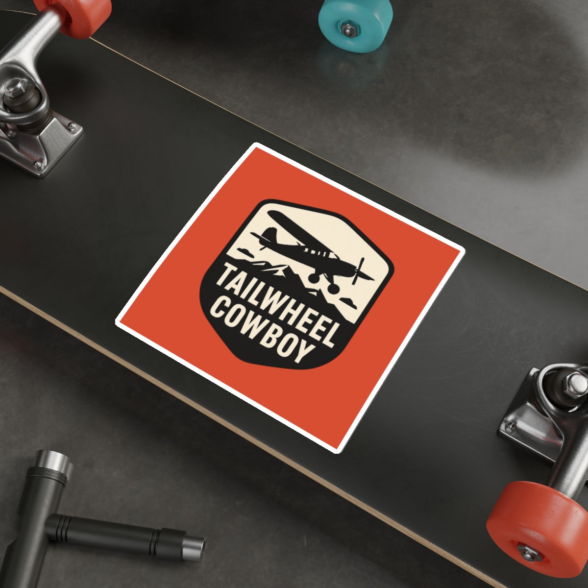 Tailwheel Cowboy Sticker — Vintage Airplane Die-Cut Decal for Pilots & Aviation Fans