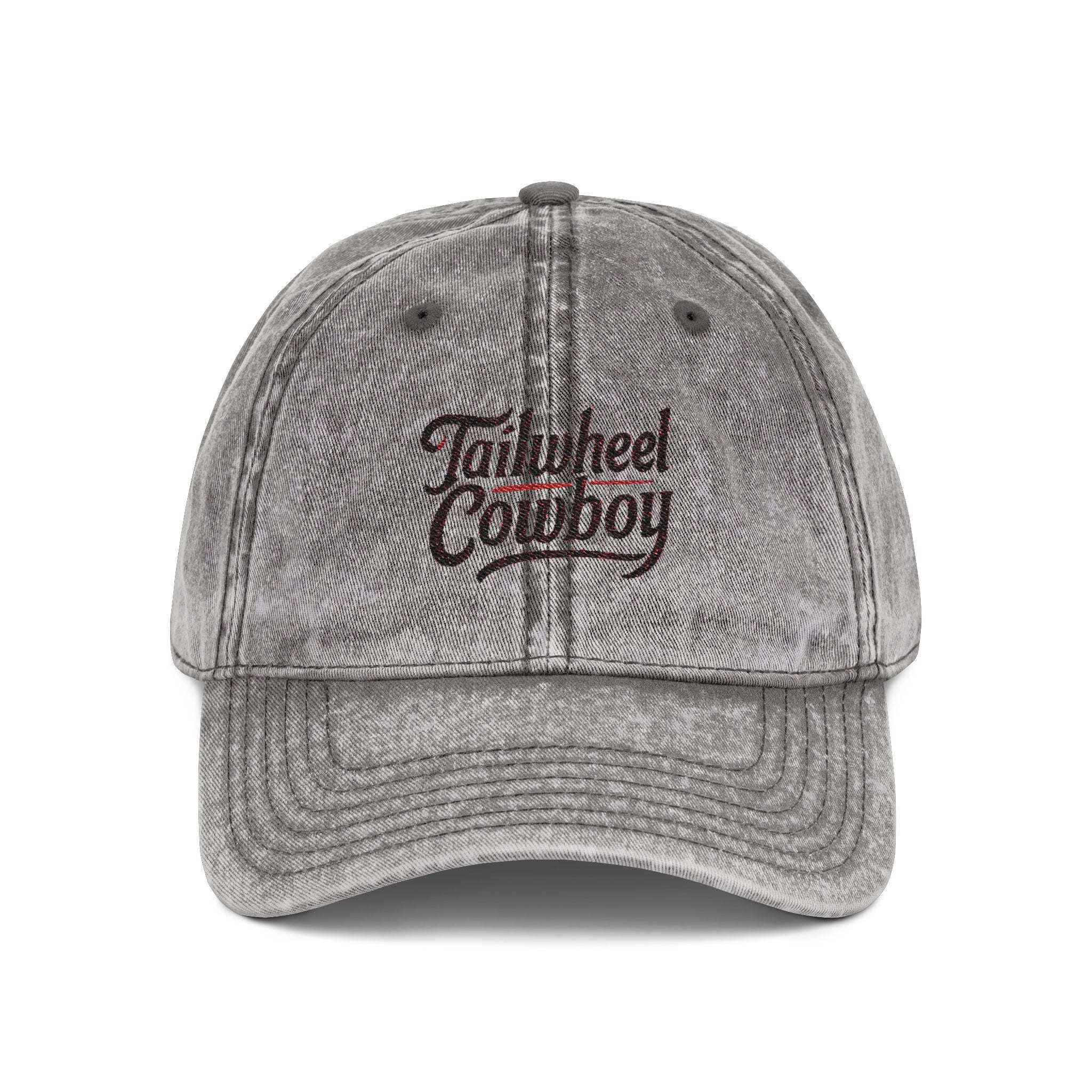Vintage Cowboy Embroidered Cap — 'Tailwheel Cowboy' Distressed Dad Hat
