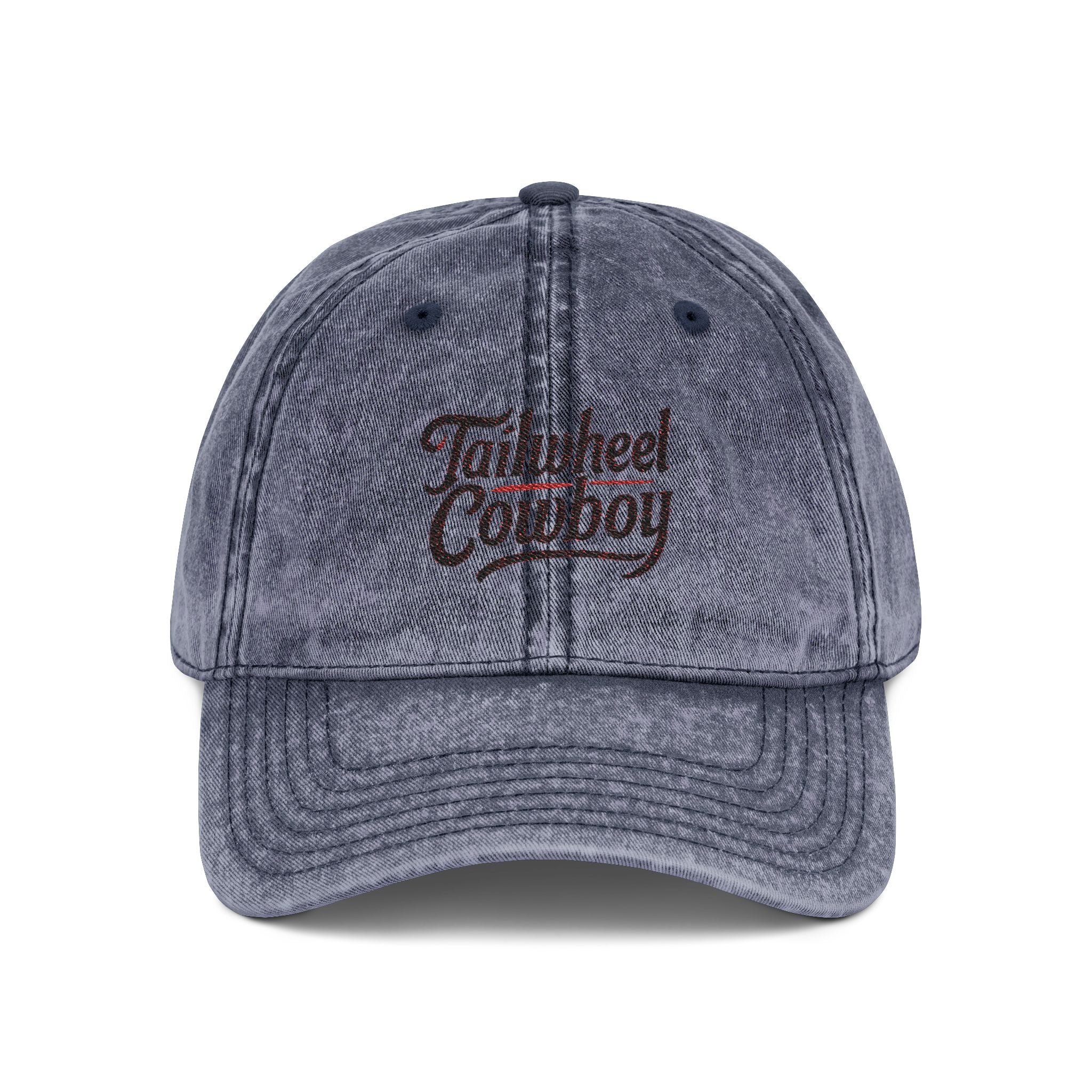 Vintage Cowboy Embroidered Cap — 'Tailwheel Cowboy' Distressed Dad Hat